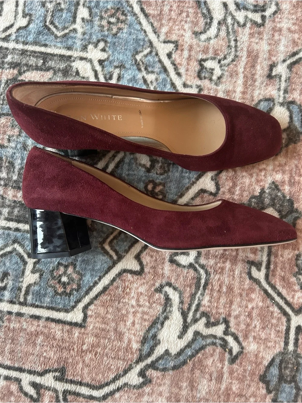 Ron White Burgundy Suede Women's Block Heel Pumps Made In Italy -Size 39